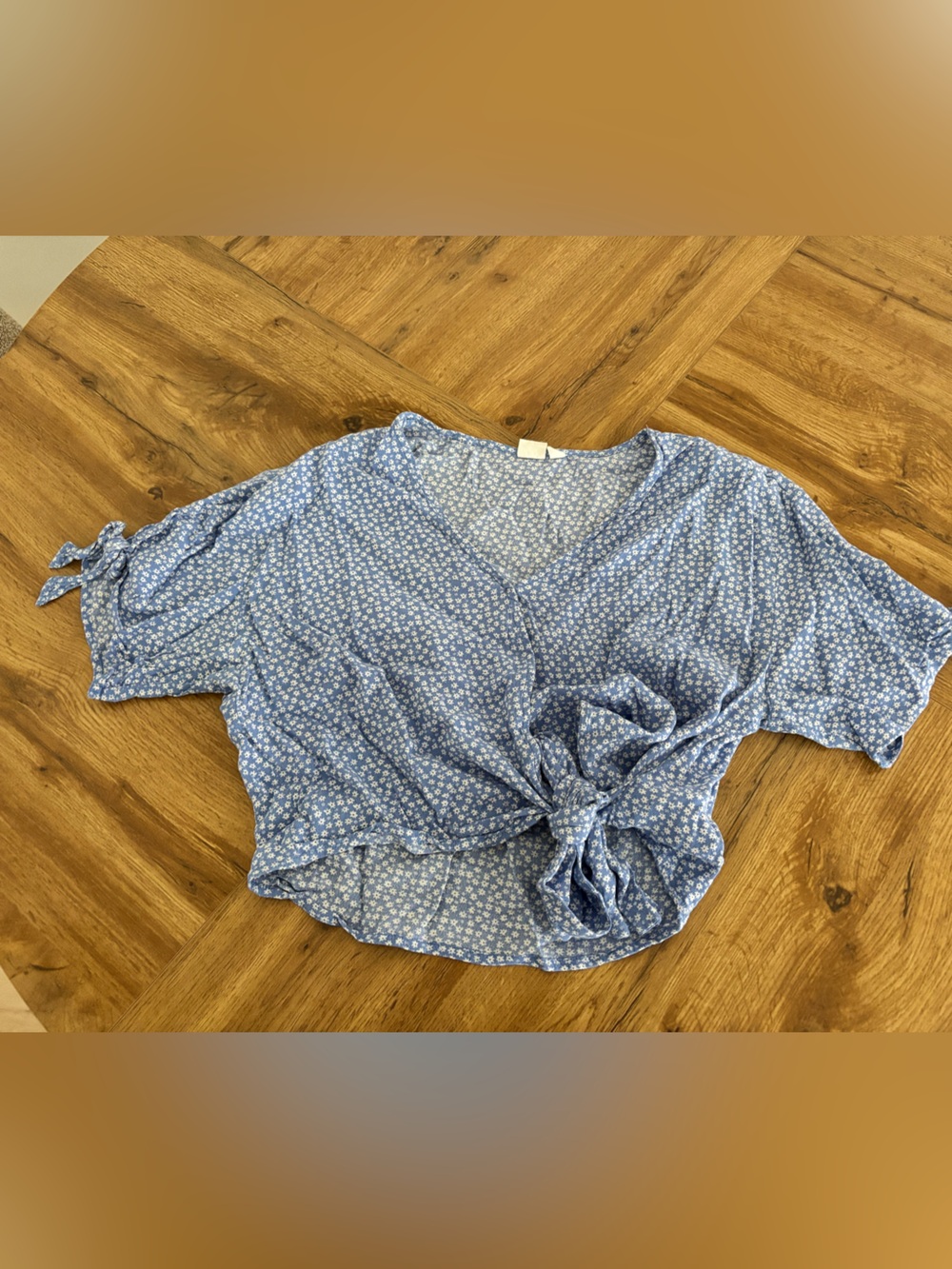GAP Blue Floral Wrap Front Blouse